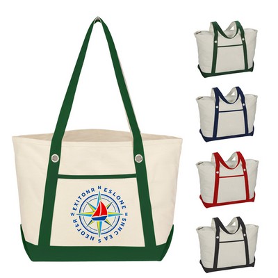 Large Canvas 12 oz. Sailing Zip Top Tote - 14" x 23"